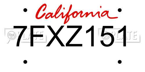 7FXZ151 California License Plate