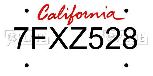 7FXZ528 California License Plate