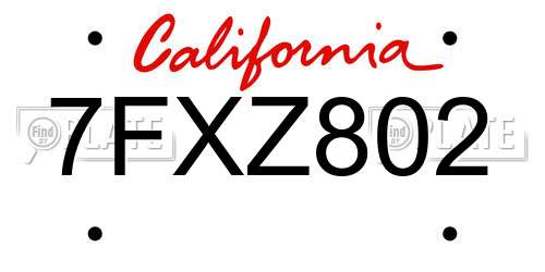 7FXZ802 California License Plate