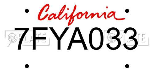 7FYA033 California License Plate
