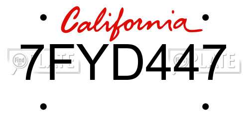 7FYD447 California License Plate