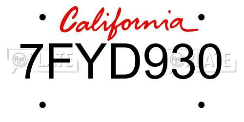 7FYD930 California License Plate