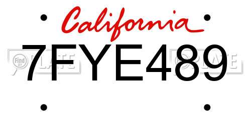 7FYE489 California License Plate