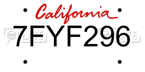7FYF296 California License Plate