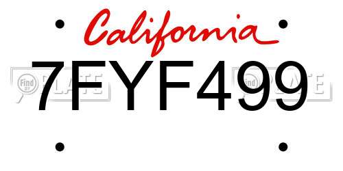 7FYF499 California License Plate