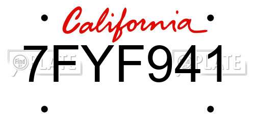 7FYF941 California License Plate