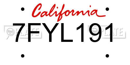 7FYL191 California License Plate