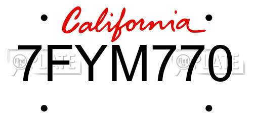 7FYM770 California License Plate