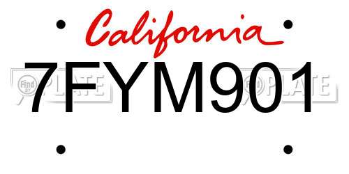 7FYM901 California License Plate