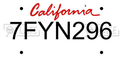 7FYN296 California License Plate