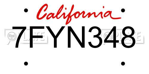 7FYN348 California License Plate