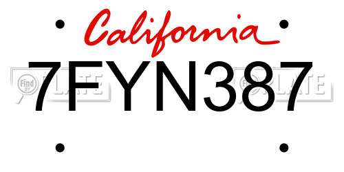 7FYN387 California License Plate