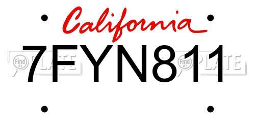 7FYN811 California License Plate