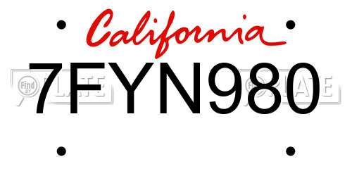7FYN980 California License Plate