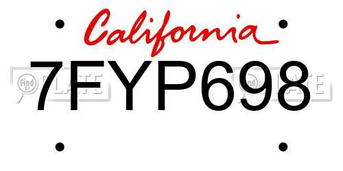 7FYP698 California License Plate