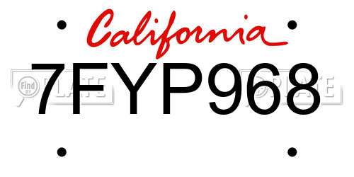 7FYP968 California License Plate
