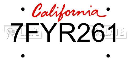 7FYR261 California License Plate