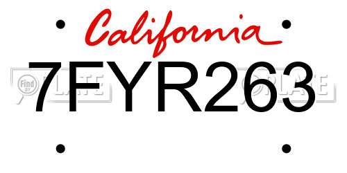 7FYR263 California License Plate