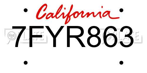 7FYR863 California License Plate