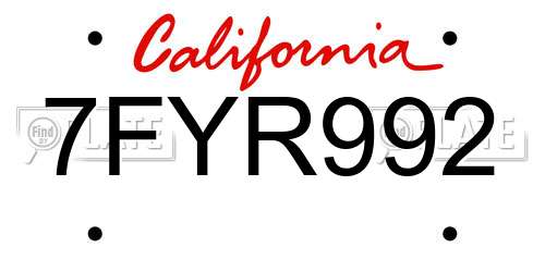 7FYR992 California License Plate