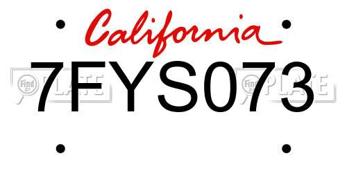 7FYS073 California License Plate