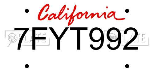 7FYT992 California License Plate