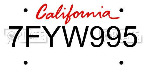 7FYW995 California License Plate