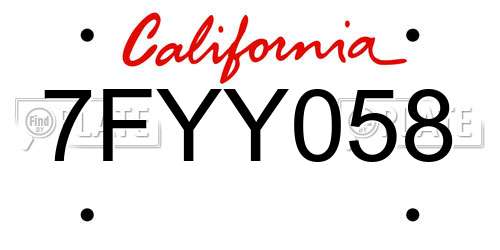 7FYY058 California License Plate