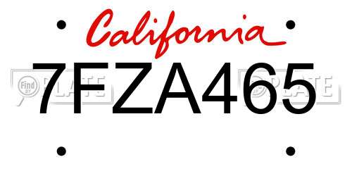 7FZA465 California License Plate