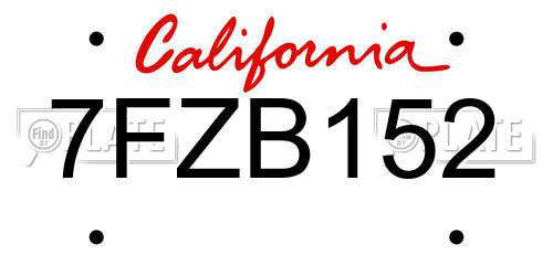 7FZB152 California License Plate