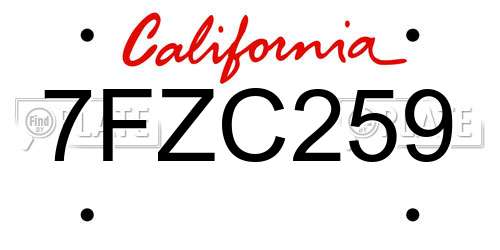 7FZC259 California License Plate