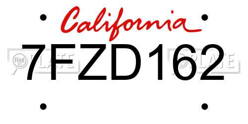 7FZD162 California License Plate