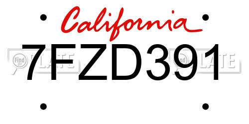 7FZD391 California License Plate