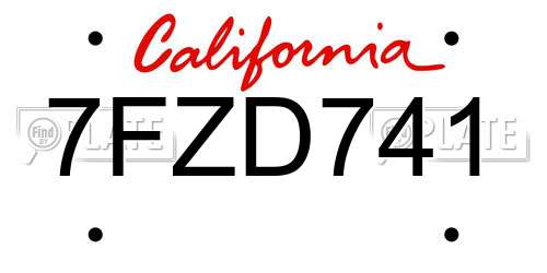 7FZD741 California License Plate