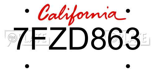 7FZD863 California License Plate