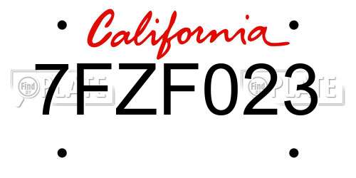 7FZF023 California License Plate