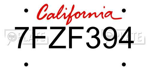7FZF394 California License Plate
