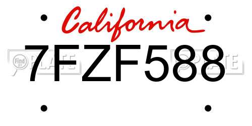 7FZF588 California License Plate