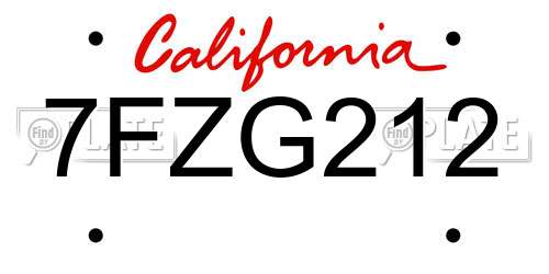7FZG212 California License Plate