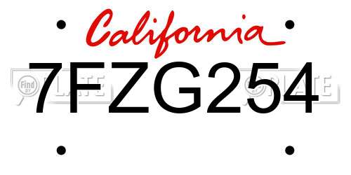 7FZG254 California License Plate