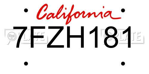 7FZH181 California License Plate
