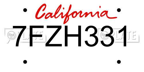 7FZH331 California License Plate