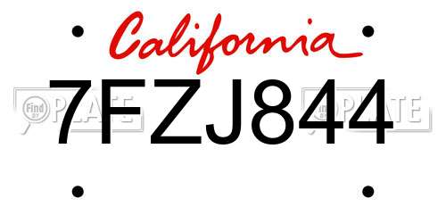 7FZJ844 California License Plate