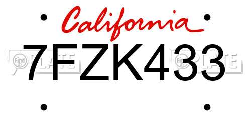 7FZK433 California License Plate