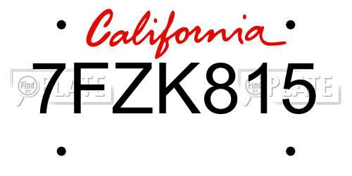 7FZK815 California License Plate