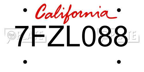7FZL088 California License Plate