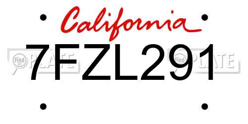 7FZL291 California License Plate