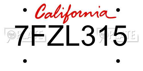 7FZL315 California License Plate