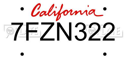 7FZN322 California License Plate
