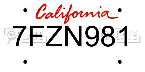 7FZN981 California License Plate